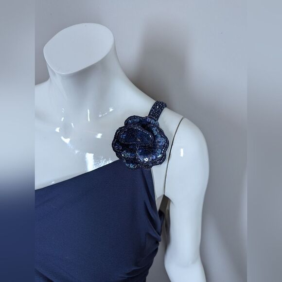 Laundry by Shelli Segal Navy Formal Gown Size 4 NWT One Shoulder Beaded Sequin - Picture 4 of 10